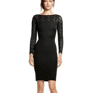 ROLAND MOURET x Banana Republic NEW Bodycon Dress Lace Long Sleeves Black Size 6